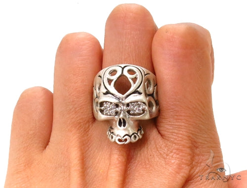 Prong Diamond Skull Silver Ring, photo 8 of 8