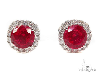 Prong Diamond Ruby Earrings 40333 - Image 1