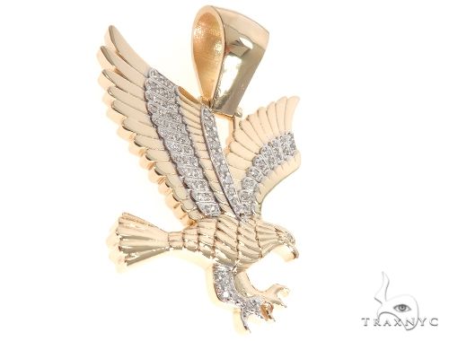 14K Gold Prong Diamond Wild Eagle Pendant, photo 2 of 8