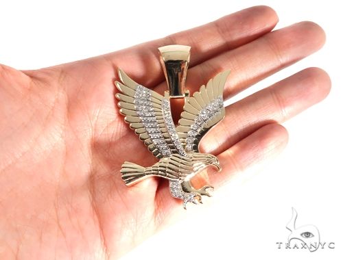 14K Gold Prong Diamond Wild Eagle Pendant, photo 6 of 8