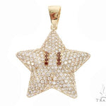 Yellow gold star pendant encrusted with diamonds and red gemstone eyes, men's jewelry.