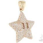 Yellow gold star pendant encrusted with diamonds and red gemstone eyes, men's jewelry.