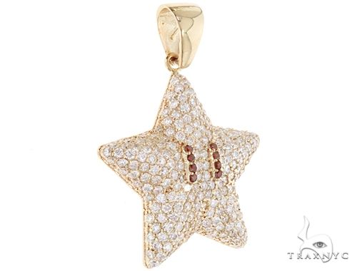 Yellow gold star pendant encrusted with diamonds and red gemstone eyes, men's jewelry.