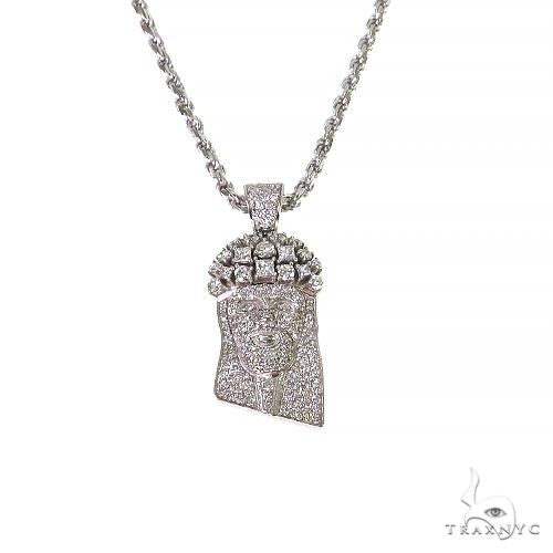 14K Gold Mini Jesus Head Diamonds on The Crown Pendant Set