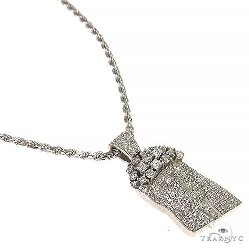 14K Gold Mini Jesus Head Diamonds on The Crown Pendant Set, view 2