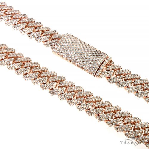Prong set diamond Miami Cuban link chain in yellow gold – round cut diamonds set in individual prongs across each link