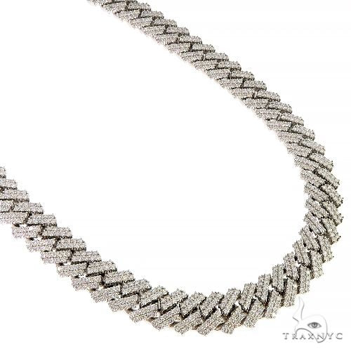 White gold Miami Cuban chain with prong-set diamonds and diamond-encrusted clasp
