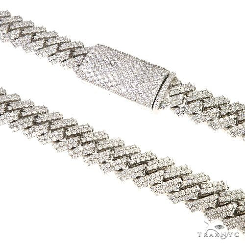 2 row prong set diamond Cuban chain in 14k yellow gold – double-row diamond links, close-up front view