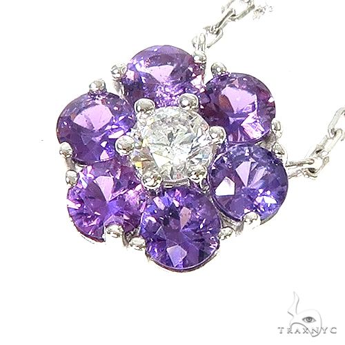 Purple Sapphire Diamond Flower Necklace 14K Gold | TraxNYC
