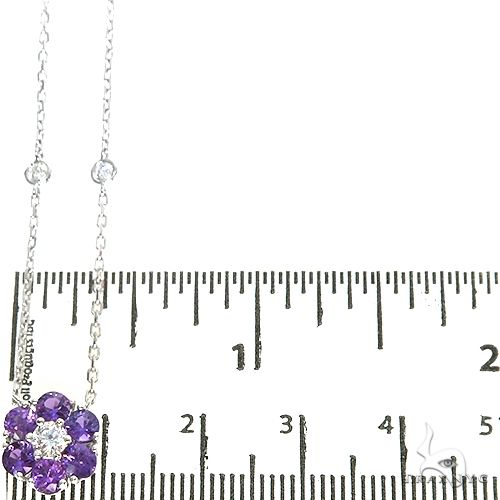 14K Gold Purple Sapphire Diamond Flower Necklace, photo 6 of 6