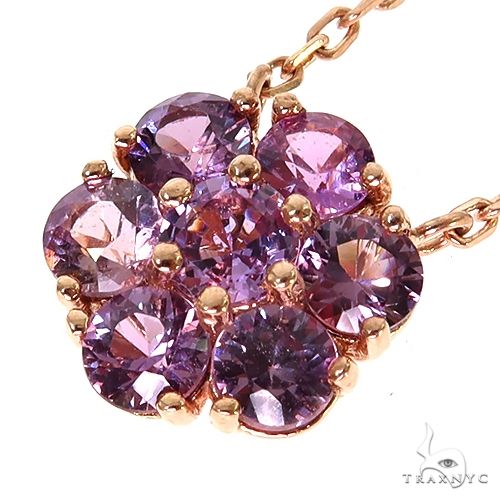 14K Gold Purple Sapphire Diamond Flower Necklace, photo 3 of 5