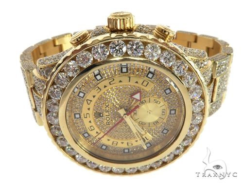 ROLEX 18k GOLD YACHTMASTER II 2 WATCH MODEL # 116688 FULL DIAMOND WATCH 63741 - Image 4