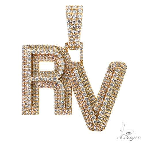 Yellow gold 'RV' initial pendant encrusted with sparkling diamonds, men's custom design