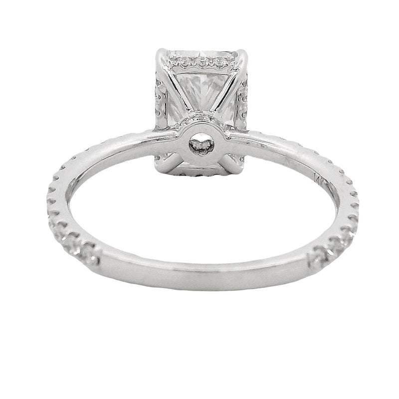 Radiant Diamond Engagement Ring in 14K gold with 2 carat radiant-cut lab grown diamond, hidden halo, and pavé diamond band