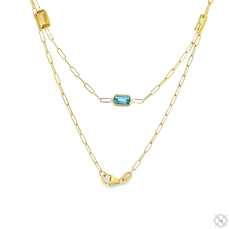 14K Gold Rainbow Gem Link Necklace, photo 3 of 5