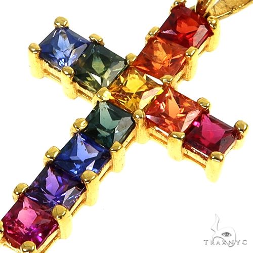 Rainbow Princess Cut Sapphire Cross 67145 - Image 3