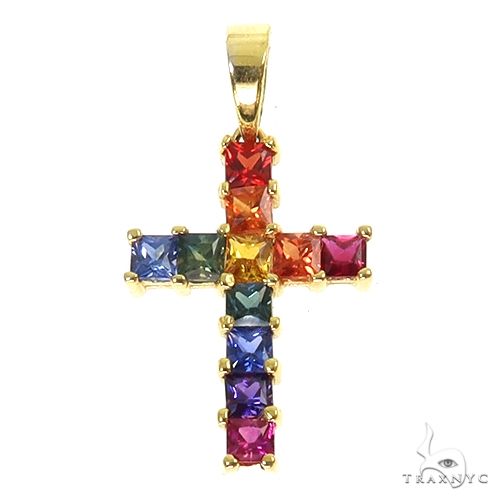 Rainbow Princess Cut Sapphire Cross 67145 - Image 1