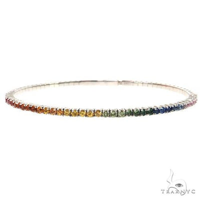 14K Gold Rainbow Sapphire Bangle Bracelet
