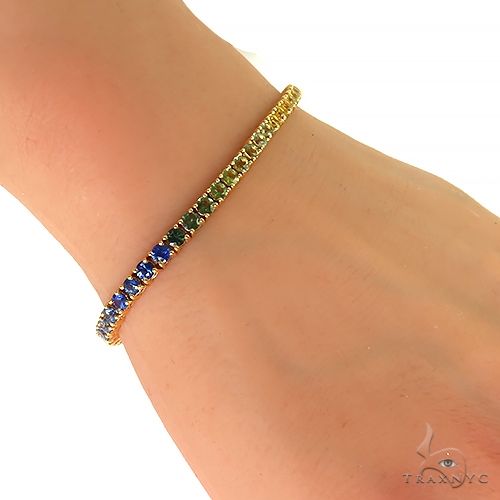 14K Gold Rainbow Sapphire Tennis Bracelet, photo 6 of 6
