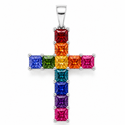 Rainbow Princess Cut Sapphire Cross 67145