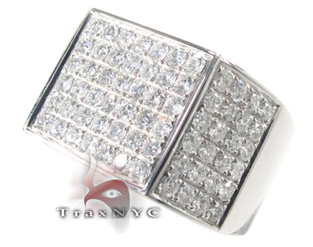 Square white gold men's ring with pave-set round diamonds on top and side walls