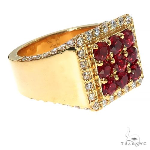 14K Gold Red 3x3 Sapphire Diamond Ring, photo 2 of 6