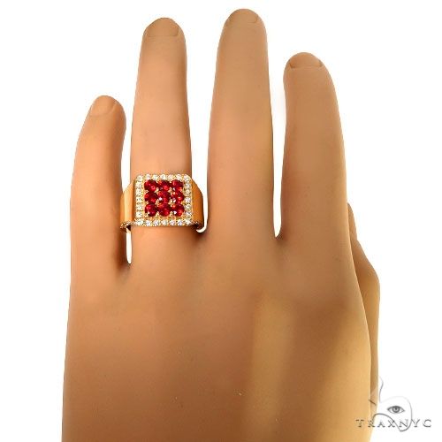 14K Gold Red 3x3 Sapphire Diamond Ring, photo 4 of 6