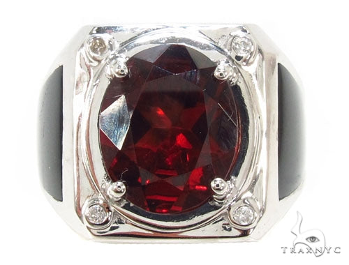 10K Gold Red Garnet & 0.06 Ctw Diamond Custom Ring, view 2