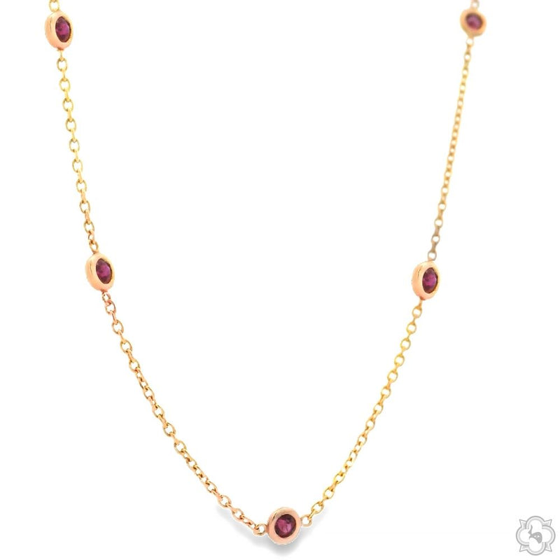 14K Gold Red Sapphire Bezel Necklace, photo 2 of 5