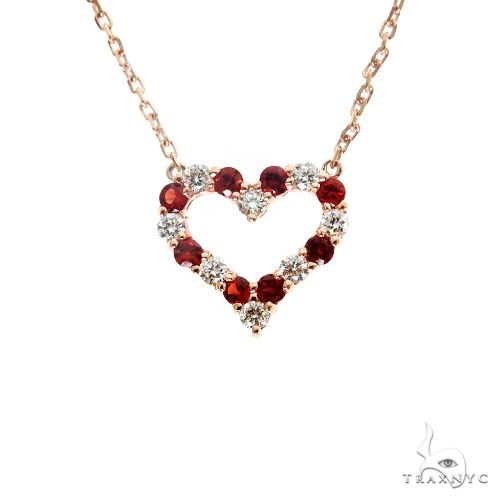 14K Gold Red Sapphire Diamond Heart Necklace, photo 7 of 7