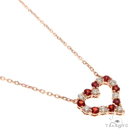 14K Gold Red Sapphire Diamond Heart Necklace, photo 3 of 7