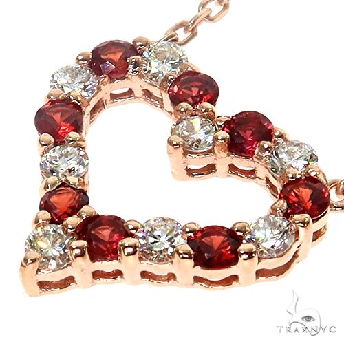 14K Gold Red Sapphire Diamond Heart Necklace, photo 4 of 7