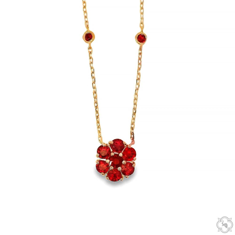 Red Sapphire Flower Necklace 70430 | TraxNYC