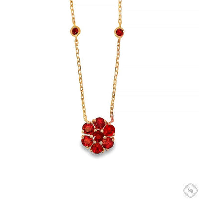 14K Gold Red Sapphire Flower Necklace