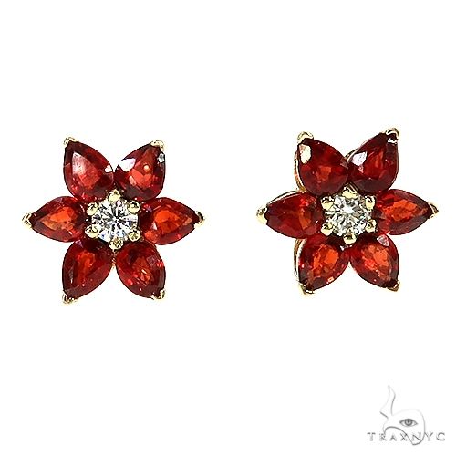 Red Starflower Sapphire Diamond Flower Earring 67067 - Image 1