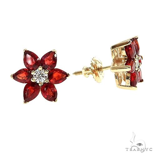 Red Starflower Sapphire Diamond Flower Earring 67067 - Image 2