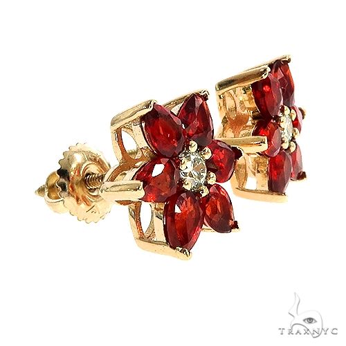 Red Starflower Sapphire Diamond Flower Earring 67067 - Image 3