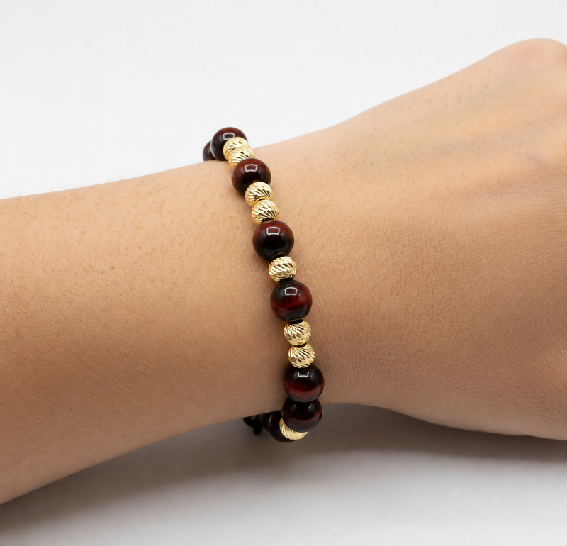 Red Tiger Eye & 14K Gold Bead Adjustable Bracelet, photo 5 of 5