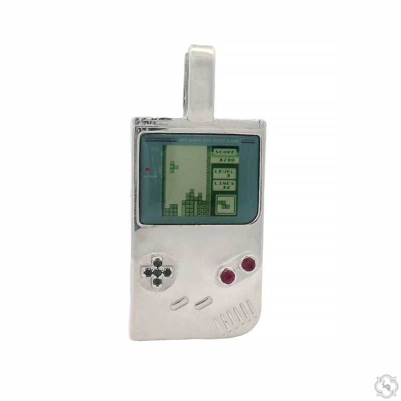 Retro player shaped .925 silver men's pendant with buttons and engraved screen design