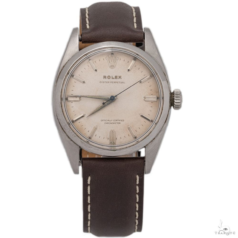 Rolex Oyster Perpetual 34mm 6564 Silver Dial Leather Bracelet VINTAGE 69747 - Image 2