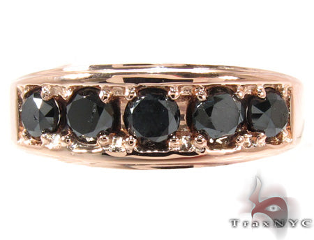 14K rose gold band with five black round-cut diamonds in a sleek men's ring design