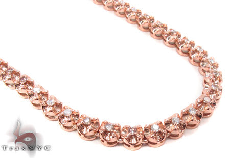10K rose gold chain with pink and white diamonds, 40 inches, 6mm links