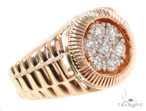 Men's 14k rose gold two-tone solitaire diamond ring – front view showing center stone setting
