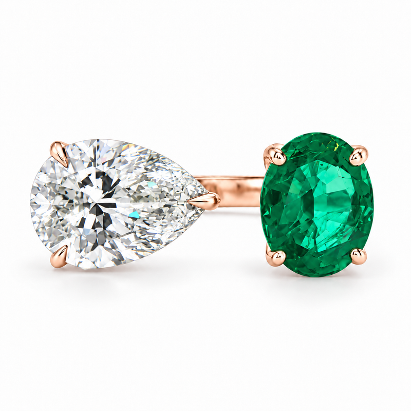 14K Gold Emerald & Diamond Ring, photo 2 of 10