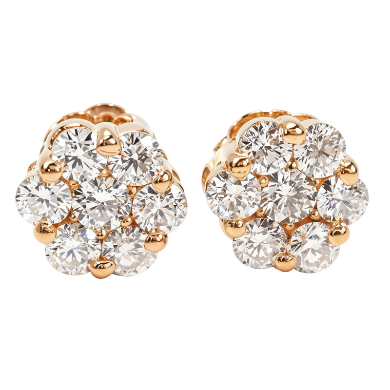Rose gold floral cluster studs with sparkling round diamonds in a clustered design