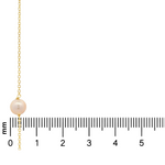 Delicate gold chain necklace featuring a single round rose pearl pendant on a white background with ruler.