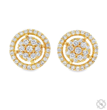Round yellow gold cluster diamond earrings with concentric circle design.