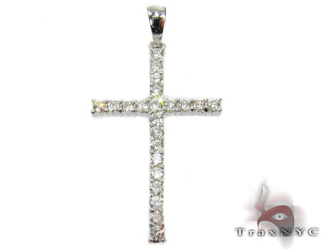 18K white gold cross pendant with large round-cut diamonds