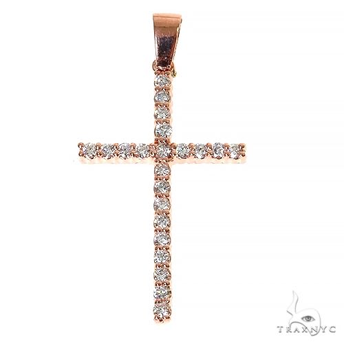 Diamond cross crucifix pendant in yellow gold – round-cut stones set across all four arms, front view