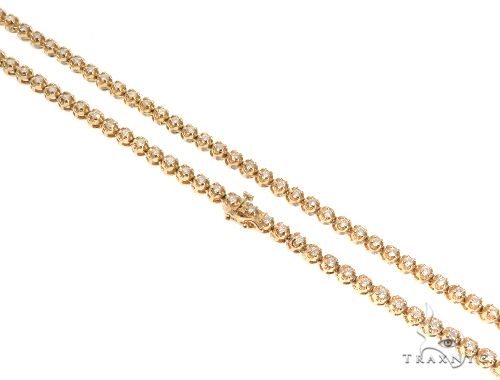 4mm round cut prong diamond chain in 14k yellow gold, 22 inches, full-length front view